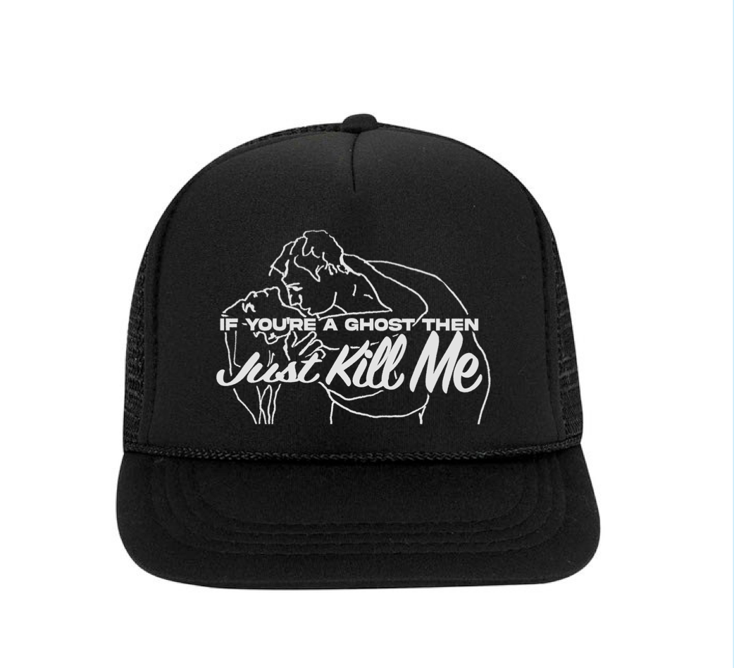 "Linger" High Crown Mesh Back Trucker Hat (Black)